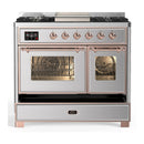 ILVE Majestic III 40-inch Dual Fuel Range with 6 Natural Gas Burner, Griddle and Triple Glass Door Electric Oven in Stainless Steel with Copper Trim (UMD40FNR3SSP)