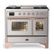 ILVE Majestic III 40-inch Dual Fuel Range with 6 Natural Gas Burner, Griddle and Triple Glass Door Electric Oven in Stainless Steel with Copper Trim (UMD40FNR3SSP)
