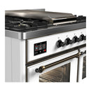 ILVE Majestic III 40-inch Dual Fuel Range with 6 Natural Gas Burner, Griddle and Triple Glass Door Electric Oven in White with Burnished Trim (UMD40FNR3WHB)
