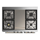 ILVE Majestic III 40-inch Dual Fuel Range with 6 Natural Gas Burner, Griddle and Triple Glass Door Electric Oven in White with Burnished Trim (UMD40FNR3WHB)