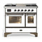 ILVE Majestic III 40-inch Dual Fuel Range with 5 Liquid Propane Burner, Griddle and Triple Glass Door Electric Oven in White with Burnished Trim (UMD40FNR3WHBLP)