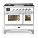 ILVE Majestic III 40-inch Dual Fuel Range with 6 Natural Gas Burner, Griddle and Triple Glass Door Electric Oven in White with Chrome Trim (UMD40FNR3WHC)