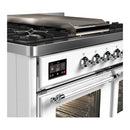 ILVE Majestic III 40-inch Dual Fuel Range with 6 Natural Gas Burner, Griddle and Triple Glass Door Electric Oven in White with Chrome Trim (UMD40FNR3WHC)