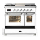 ILVE Majestic III 40-inch Dual Fuel Range with 6 Natural Gas Burner, Griddle and Triple Glass Door Electric Oven in White with Chrome Trim (UMD40FNR3WHC)
