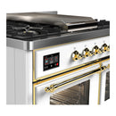 ILVE Majestic III 40-inch Dual Fuel Range with 6 Natural Gas Burner, Griddle and Triple Glass Door Electric Oven in White with Brass Trim (UMD40FNR3WHG)