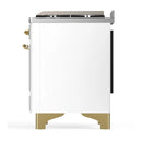 ILVE Majestic III 40-inch Dual Fuel Range with 6 Natural Gas Burner, Griddle and Triple Glass Door Electric Oven in White with Brass Trim (UMD40FNR3WHG)