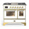 ILVE Majestic III 40-inch Dual Fuel Range with 6 Natural Gas Burner, Griddle and Triple Glass Door Electric Oven in White with Brass Trim (UMD40FNR3WHG)