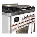 ILVE Majestic III 40-inch Dual Fuel Range with 6 Natural Gas Burner, Griddle and Triple Glass Door Electric Oven in White with Copper Trim (UMD40FNR3WHP)