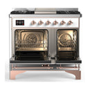 ILVE Majestic III 40-inch Dual Fuel Range with 6 Natural Gas Burner, Griddle and Triple Glass Door Electric Oven in White with Copper Trim (UMD40FNR3WHP)