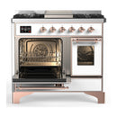ILVE Majestic III 40-inch Dual Fuel Range with 6 Natural Gas Burner, Griddle and Triple Glass Door Electric Oven in White with Copper Trim (UMD40FNR3WHP)