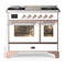 ILVE Majestic III 40-inch Dual Fuel Range with 6 Natural Gas Burner, Griddle and Triple Glass Door Electric Oven in White with Copper Trim (UMD40FNR3WHP)