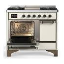 ILVE Majestic III 40-inch Dual Fuel Range with 6 Natural Gas Burner, Griddle and Solid Door Electric Oven in Antique White with Burnished Trim (UMD40FQNR3AWB)