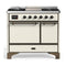 ILVE Majestic III 40-inch Dual Fuel Range with 5 Liquid Propane Burner, Griddle and Solid Door Electric Oven in Antique White with Burnished Trim (UMD40FQNR3AWBLP)