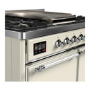 ILVE Majestic III 40-inch Dual Fuel Range with 6 Natural Gas Burner, Griddle and Solid Door Electric Oven in Antique White with Chrome Trim (UMD40FQNR3AWC)