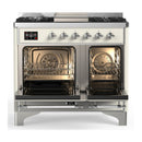 ILVE Majestic III 40-inch Dual Fuel Range with 6 Natural Gas Burner, Griddle and Solid Door Electric Oven in Antique White with Chrome Trim (UMD40FQNR3AWC)