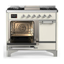 ILVE Majestic III 40-inch Dual Fuel Range with 6 Natural Gas Burner, Griddle and Solid Door Electric Oven in Antique White with Chrome Trim (UMD40FQNR3AWC)