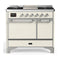 ILVE Majestic III 40-inch Dual Fuel Range with 5 Liquid Propane Burner, Griddle and Solid Door Electric Oven in Antique White with Chrome Trim (UMD40FQNR3AWCLP)