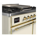 ILVE Majestic III 40-inch Dual Fuel Range with 6 Natural Gas Burner, Griddle and Solid Door Electric Oven in Antique White with Brass Trim (UMD40FQNR3AWG)
