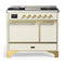 ILVE Majestic III 40-inch Dual Fuel Range with 5 Liquid Propane Burner, Griddle and Solid Door Electric Oven in Antique White with Brass Trim (UMD40FQNR3AWGLP)