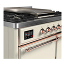 ILVE Majestic III 40-inch Dual Fuel Range with 6 Natural Gas Burner, Griddle and Solid Door Electric Oven in Antique White with Copper Trim (UMD40FQNR3AWP)