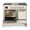 ILVE Majestic III 40-inch Dual Fuel Range with 6 Natural Gas Burner, Griddle and Solid Door Electric Oven in Antique White with Copper Trim (UMD40FQNR3AWP)