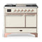 ILVE Majestic III 40-inch Dual Fuel Range with 6 Natural Gas Burner, Griddle and Solid Door Electric Oven in Antique White with Copper Trim (UMD40FQNR3AWP)