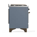 ILVE Majestic III 40-inch Dual Fuel Range with 6 Natural Gas Burner, Griddle and Solid Door Electric Oven in Blue Grey with Burnished Trim (UMD40FQNR3BGB)