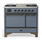 ILVE Majestic III 40-inch Dual Fuel Range with 5 Liquid Propane Burner, Griddle and Solid Door Electric Oven in Blue Grey with Burnished Trim (UMD40FQNR3BGBLP)