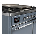 ILVE Majestic III 40-inch Dual Fuel Range with 6 Natural Gas Burner, Griddle and Solid Door Electric Oven in Blue Grey with Chrome Trim (UMD40FQNR3BGC)