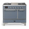 ILVE Majestic III 40-inch Dual Fuel Range with 5 Liquid Propane Burner, Griddle and Solid Door Electric Oven in Blue Grey with Chrome Trim (UMD40FQNR3BGCLP)
