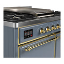 ILVE Majestic III 40-inch Dual Fuel Range with 5 Liquid Propane Burner, Griddle and Solid Door Electric Oven in Blue Grey with Brass Trim (UMD40FQNR3BGGLP)