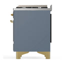 ILVE Majestic III 40-inch Dual Fuel Range with 5 Liquid Propane Burner, Griddle and Solid Door Electric Oven in Blue Grey with Brass Trim (UMD40FQNR3BGGLP)