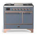 ILVE Majestic III 40-inch Dual Fuel Range with 5 Liquid Propane Burner, Griddle and Solid Door Electric Oven in Blue Grey with Copper Trim (UMD40FQNR3BGPLP)