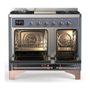 ILVE Majestic III 40-inch Dual Fuel Range with 5 Liquid Propane Burner, Griddle and Solid Door Electric Oven in Blue Grey with Copper Trim (UMD40FQNR3BGPLP)