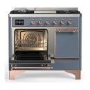 ILVE Majestic III 40-inch Dual Fuel Range with 5 Liquid Propane Burner, Griddle and Solid Door Electric Oven in Blue Grey with Copper Trim (UMD40FQNR3BGPLP)