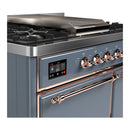 ILVE Majestic III 40-inch Dual Fuel Range with 5 Liquid Propane Burner, Griddle and Solid Door Electric Oven in Blue Grey with Copper Trim (UMD40FQNR3BGPLP)