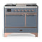 ILVE Majestic III 40-inch Dual Fuel Range with 6 Natural Gas Burner, Griddle and Solid Door Electric Oven in Blue Grey with Copper Trim (UMD40FQNR3BGP)