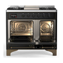 ILVE Majestic III 40-inch Dual Fuel Range with 5 Liquid Propane Burner, Griddle and Solid Door Electric Oven in Glossy Black with Burnished Trim (UMD40FQNR3BKBLP)