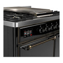 ILVE Majestic III 40-inch Dual Fuel Range with 5 Liquid Propane Burner, Griddle and Solid Door Electric Oven in Glossy Black with Burnished Trim (UMD40FQNR3BKBLP)