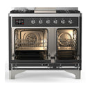 ILVE Majestic III 40-inch Dual Fuel Range with 5 Liquid Propane Burner, Griddle and Solid Door Electric Oven in Glossy Black with Chrome Trim (UMD40FQNR3BKCLP)