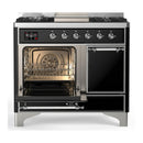 ILVE Majestic III 40-inch Dual Fuel Range with 5 Liquid Propane Burner, Griddle and Solid Door Electric Oven in Glossy Black with Chrome Trim (UMD40FQNR3BKCLP)