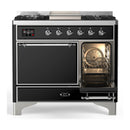 ILVE Majestic III 40-inch Dual Fuel Range with 5 Liquid Propane Burner, Griddle and Solid Door Electric Oven in Glossy Black with Chrome Trim (UMD40FQNR3BKCLP)
