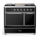 ILVE Majestic III 40-inch Dual Fuel Range with 5 Liquid Propane Burner, Griddle and Solid Door Electric Oven in Glossy Black with Chrome Trim (UMD40FQNR3BKCLP)