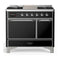 ILVE Majestic III 40-inch Dual Fuel Range with 5 Liquid Propane Burner, Griddle and Solid Door Electric Oven in Glossy Black with Chrome Trim (UMD40FQNR3BKCLP)