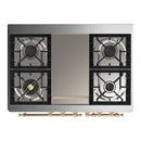 ILVE Majestic III 40-inch Dual Fuel Range with 6 Natural Gas Burner, Griddle and Solid Door Electric Oven in Glossy Black with Brass Trim (UMD40FQNR3BKG)