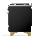 ILVE Majestic III 40-inch Dual Fuel Range with 6 Natural Gas Burner, Griddle and Solid Door Electric Oven in Glossy Black with Brass Trim (UMD40FQNR3BKG)