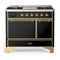 ILVE Majestic III 40-inch Dual Fuel Range with 5 Liquid Propane Burner, Griddle and Solid Door Electric Oven in Glossy Black with Brass Trim (UMD40FQNR3BKGLP)