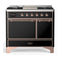ILVE Majestic III 40-inch Dual Fuel Range with 6 Natural Gas Burner, Griddle and Solid Door Electric Oven in Glossy Black with Copper Trim (UMD40FQNR3BKP)