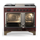 ILVE Majestic III 40-inch Dual Fuel Range with 5 Liquid Propane Burner, Griddle and Solid Door Electric Oven in Burgundy with Burnished Trim (UMD40FQNR3BUBLP)
