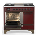 ILVE Majestic III 40-inch Dual Fuel Range with 5 Liquid Propane Burner, Griddle and Solid Door Electric Oven in Burgundy with Burnished Trim (UMD40FQNR3BUBLP)